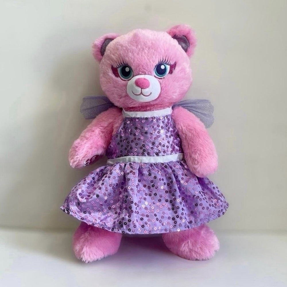 16” Build A Bear Pink Beary Fairy Friends Purple Dress Cat Sound Stuffed Toy
